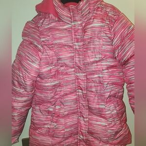 Pink Striped Womens Puffer Jacket Last One Going Fast Final Price